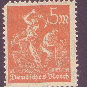Germany 5 Pfennigs postage stamp showing miners at work, issued in 1921, before hyperinflation