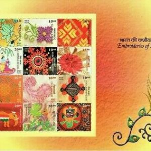 INDIA MS 2019 EMBROIDERIES OF INDIA - MINIATURE SHEET STAMPS - ART, CRAFT, HERITAGE, EMBROIDERY, WEAVING #pk