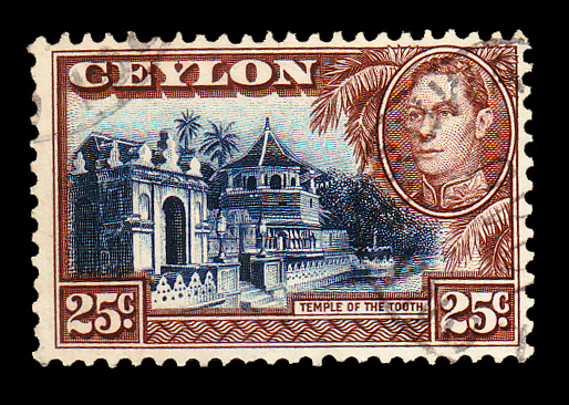 British Ceylon Postage 1938 King George VI Temple of The Tooth 25c ...