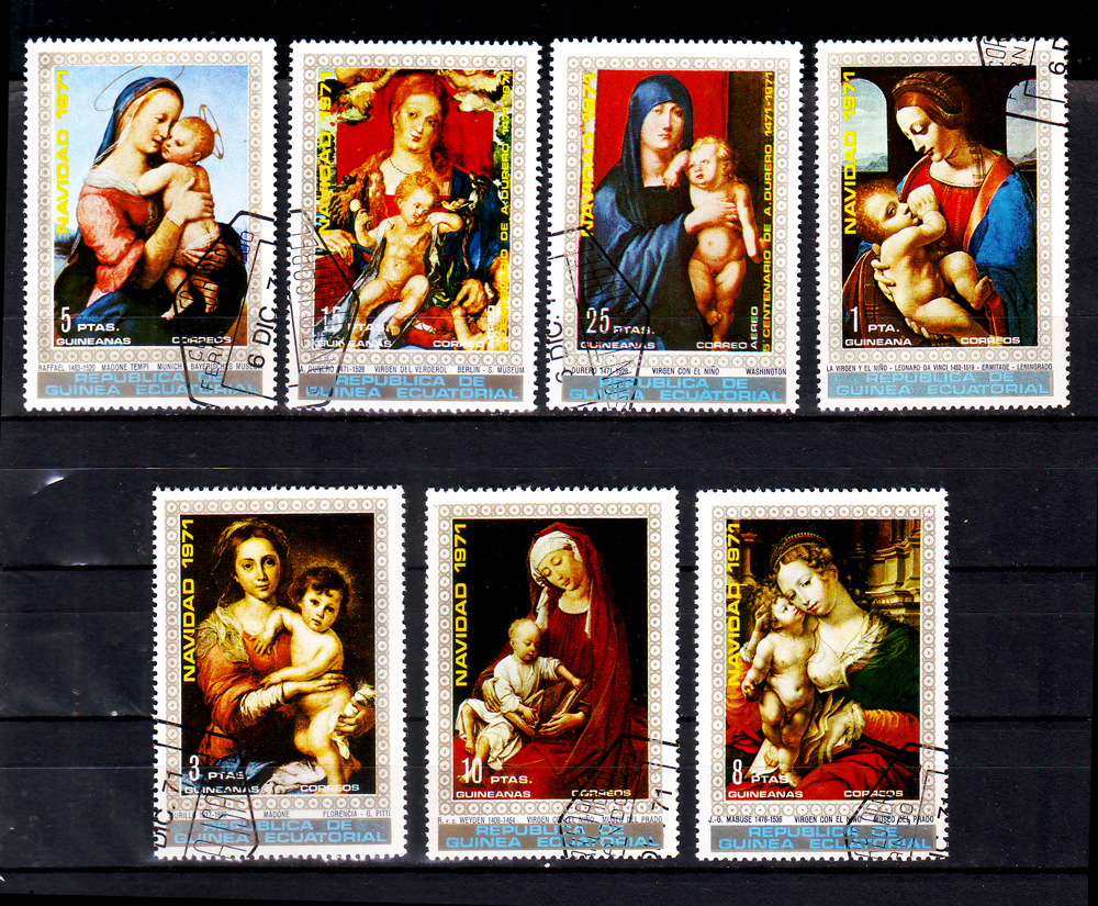 Equatorial Guinea 10 different Madonna Christmas Painting by different ...