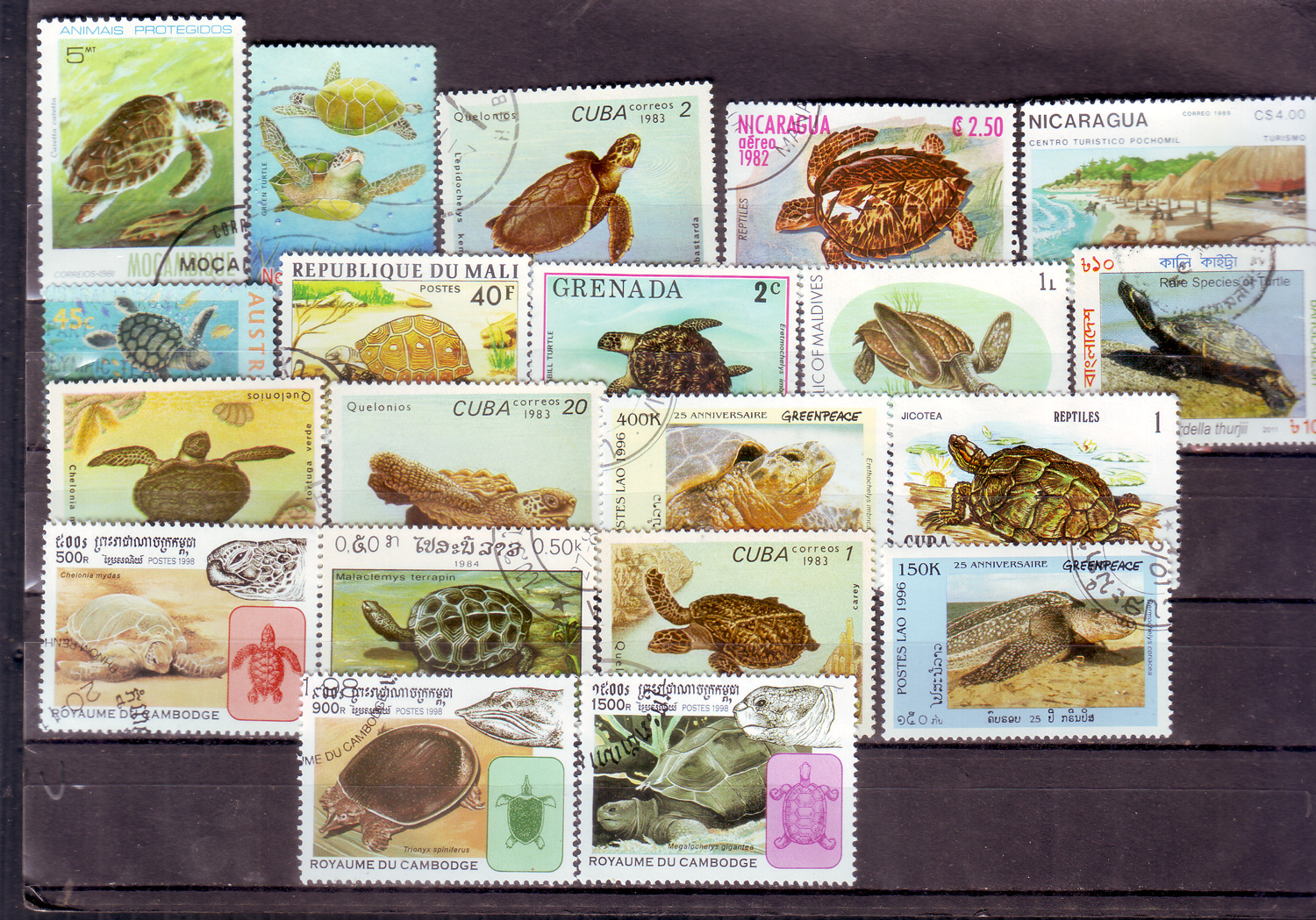 Tortoise & Turtles World wide all different 20 stamps set #wthm1 ...