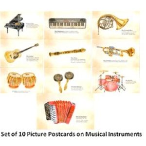 SET OF 10 PICTURE POST CARDS ON MUSICAL INSTRUMENTS THEME issued by India Post #pk