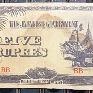 RARE 1942 JAPAN OCCUPIED MYANMAR - JAPANESE GOVERNMENT 5 RUPEES BANKNOTE #pk