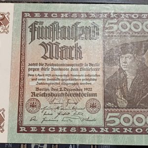 1922 GERMANY WEIMAR 5000 MARK REICHSBANKNOTE BERLIN BANK NOTE VINTAGE RARE #pk
