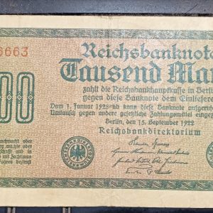 1922 GERMANY 1000 MARK BANKNOTE RARE VINTAGE REICHSBANKNOTE #pk