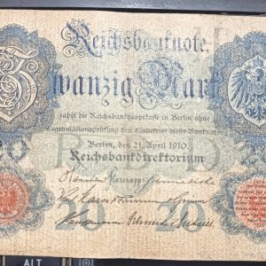 1910 GERMANY 20 MARK BANKNOTE - RARE VINTAGE NOTE #pk
