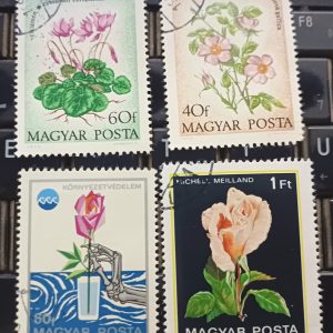 HUNGARY POSTAGE STAMP - RARE SET OF 4 FLOWER PLANTS, ROSE #pk