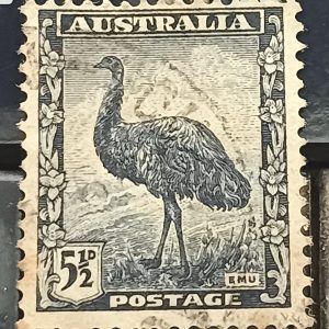 1942 RARE AUSTRALIA 5 1/2 CENT POSTAGE Blue Emu Bird - Australian Pre Decimal Stamp - Bird, Animal Theme #pk