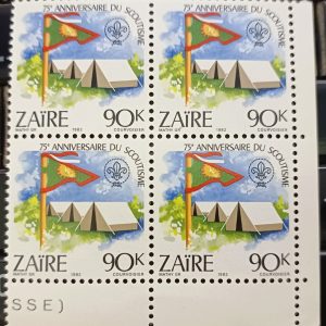 BLOCK OF 4 - ZAIRE STAMP 1992 75th Anniversary of World Scouting Mint Stamps #pk