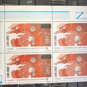BLOCK OF 4 - ZAIRE STAMP - Telecommunication, Satellite, Space, Science, Africa, African Country Stamps Theme #pk